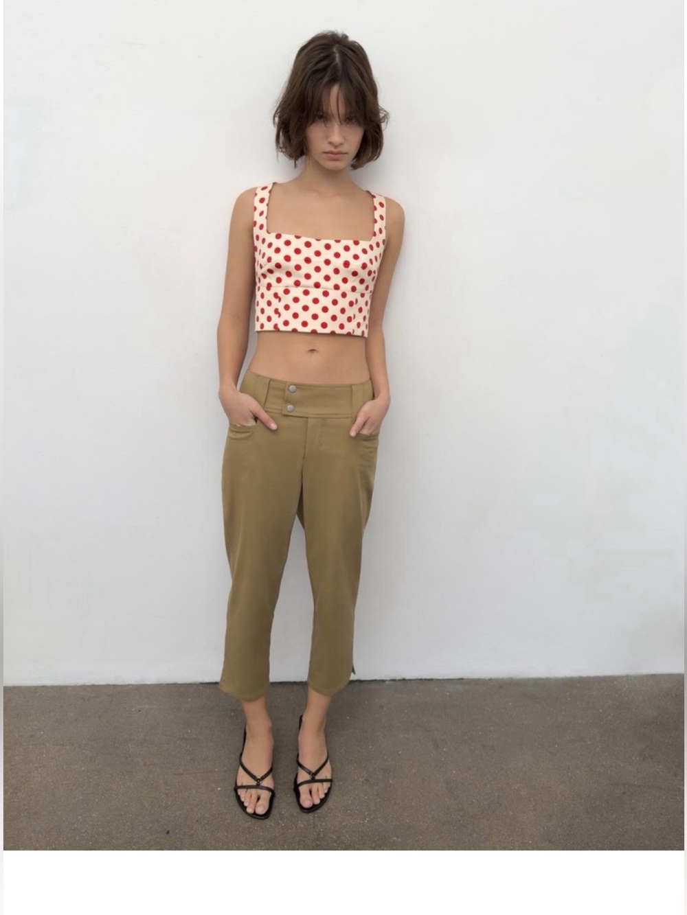 ZARA Polka Dot Crop Tank Top in Cream & Red